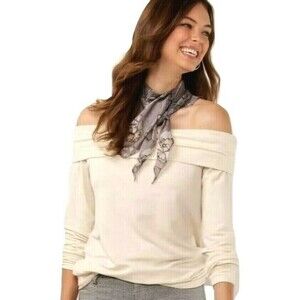 Lauren Conrad‎ Oatmeal Heather Off The Shoulder Pullover Sweater Size Large